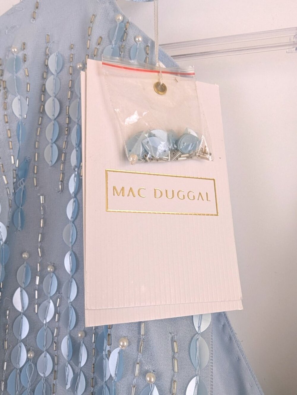 Mac Duggal Blue Maxi Dress V-neck Sequin Short Sleeve Empire Waist 10807 Size 14 - Picture 10 of 16